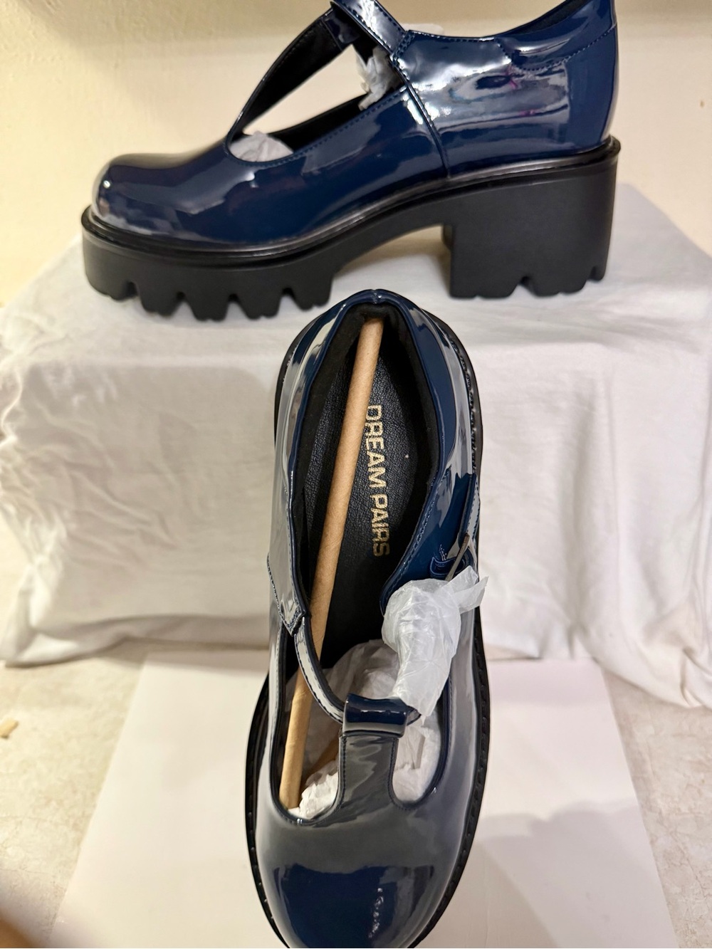 Dream Pairs Navy Patent Mary Jane Platform Heels